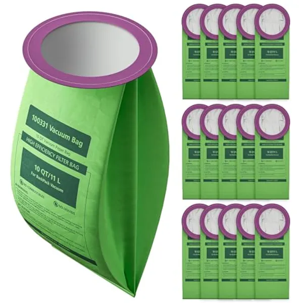 16 Pack 100331 QT Vacuum Bags Compatible with ProTeam 10 Quart Backpack Vacuum Cleaner